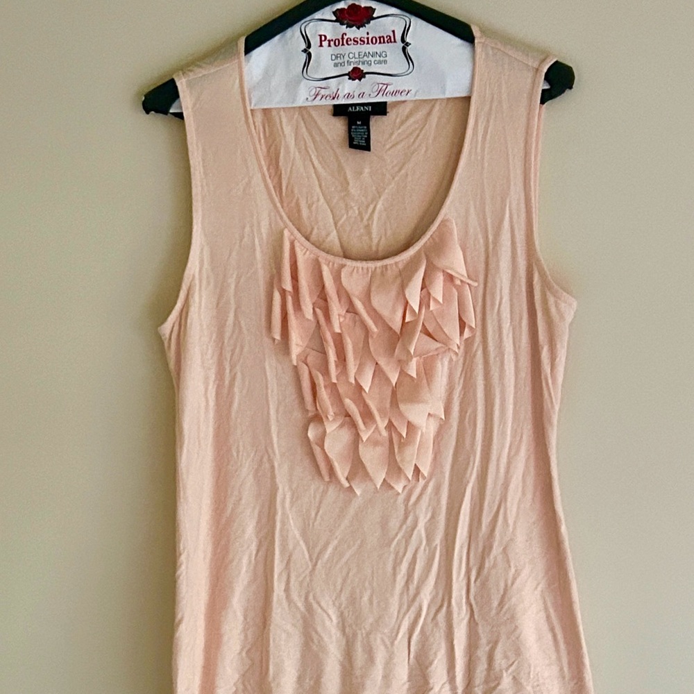 NWOT.  Alfani Pale Pink Ruffle Front Sleeveless Feminine Tank Top.
